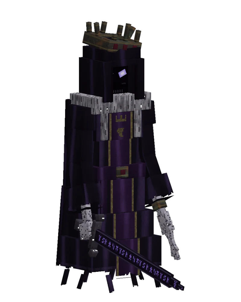 L'Ombra del Re: una figura incappucciata in viola, con una corona e una spada di rune